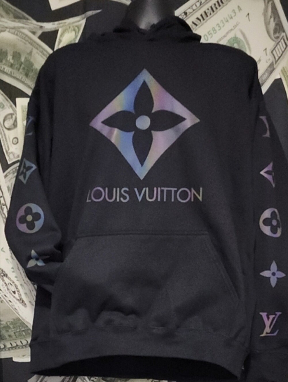 Louis Vuitton Black Hoodie  with Iridescent Logo